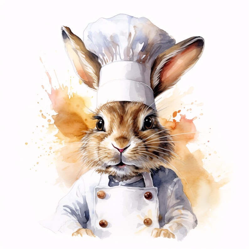 Chef Rabbit Clipart, Cute Bunny Images, 10 Watercolor Clip Art ...
