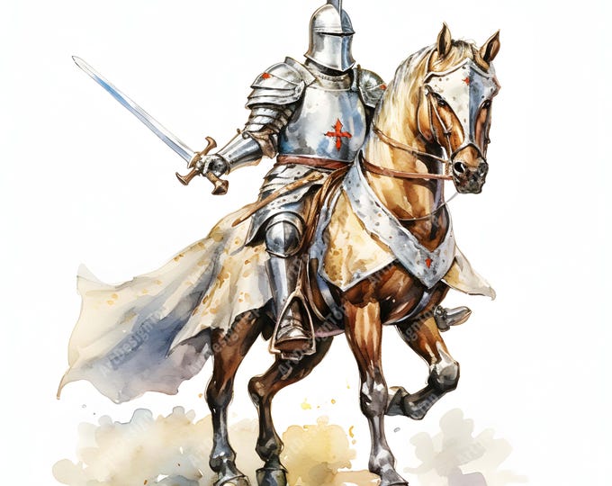 Knight On Horse Clipart, Medieval Knight Images, 10 Watercolor Clip Art, Printable JPGs, Instant Download, Commercial Use, Paper craft