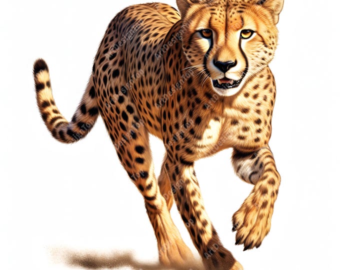 Running Cheetah Clipart, Fast Wild Cat Images, 10 Watercolor Clip Art, Printable JPGs, Instant Download, Commercial Use, Paper craft