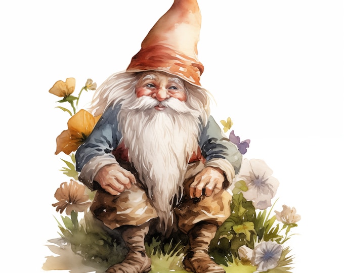 Spring Gnome Clipart, Garden Gnome Images, 15 Watercolor Clip Art, Printable JPGs, Instant Download, Commercial Use, Paper craft