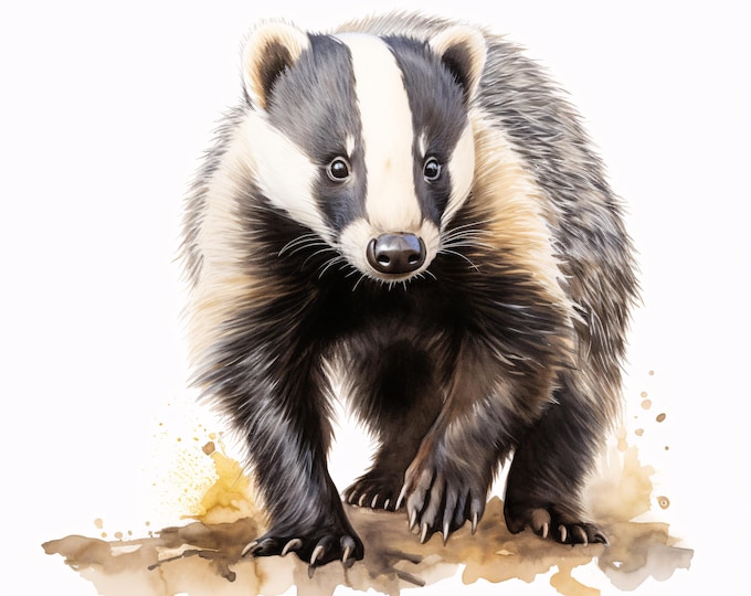 Badger Clipart, Woodland Animal Images, 10 Watercolor Clip Art, Printable JPGs, Instant Download, Commercial Use, Paper Craft