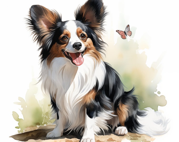 Papillon Clipart, Continental Toy Spaniel Dog Images, 10 Watercolor Clip Art, Printable JPGs, Instant Download, Commercial Use, Paper craft