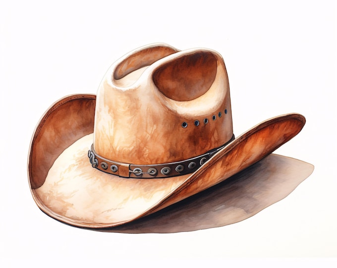 Cowboy Hat Clipart, Western Accessories Images, 10 Watercolor Clip Art, Printable JPGs, Instant Download, Commercial Use, Paper Craft