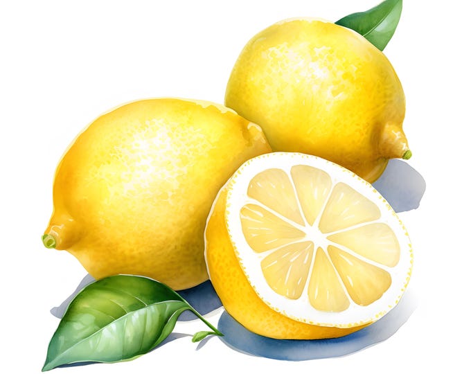 Lemons Clipart, Sliced Lemons Images, 10 Watercolor Clip Art, Printable JPGs, Instant Download, Commercial Use, Paper craft