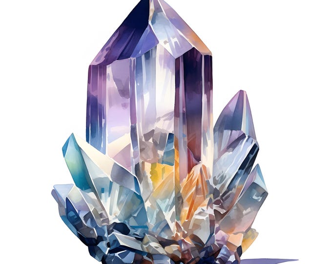 Crystal Clipart, Gemstones Images, 10 Watercolor Clip Art, Printable JPGs, Instant Download, Commercial Use, Paper craft