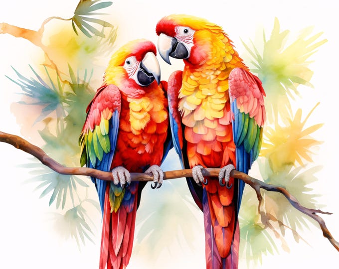 Parrot Couple Clipart, Tropical Bird Images, 10 Watercolor Clip Art, Printable JPGs, Instant Download, Commercial Use, Paper craft