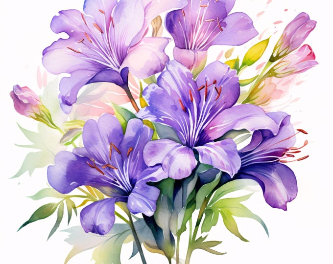 Purple Flower Bouquet Clipart, Bloom Images, 10 Watercolor Clip Art, Printable JPGs, Instant Download, Commercial Use, Paper craft