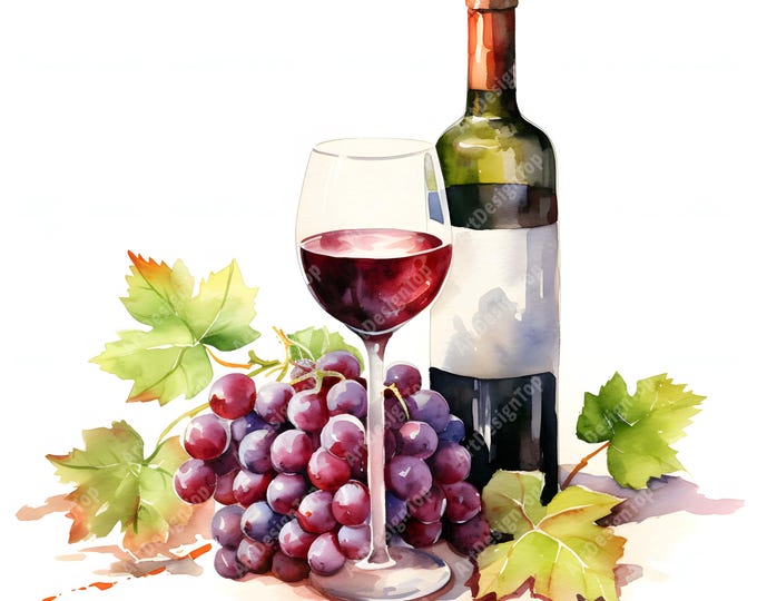 Wine Clipart, Glass of Wine Images, 10 Watercolor Clip Art, Printable JPGs, Instant Download, Commercial Use, Paper craft