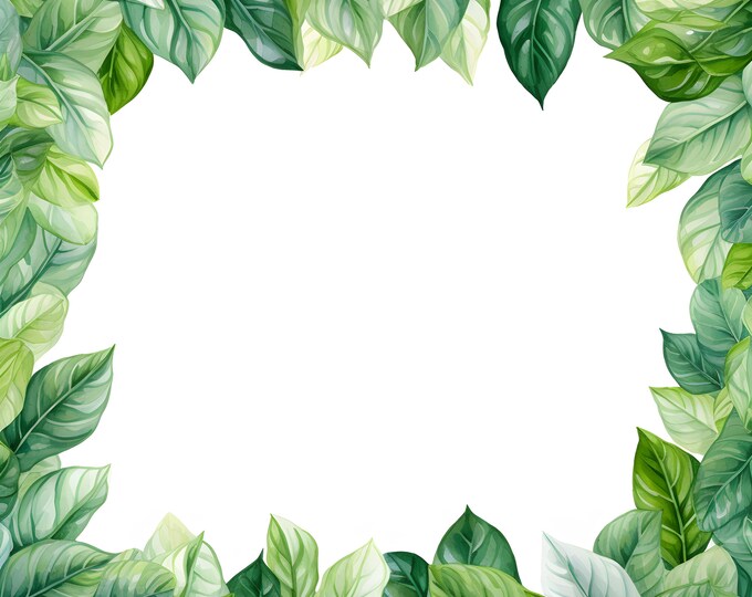 Green Leaves Frame Clipart, Greenery Border Images, 10 Watercolor Clip Art, Printable JPGs, Instant Download, Commercial Use, Paper craft