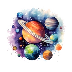 Sterrenstelsels clipart, sterren planeten beelden, 10 aquarel illustraties, afdrukbare JPG's, Instant Download, Commercieel gebruik, Papercraft