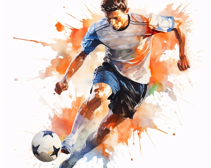 Soccer Player Clipart, Football Athlete Images, 10 Watercolor Clip Art, Printable JPGs, Instant Download, Commercial Use, Paper craft