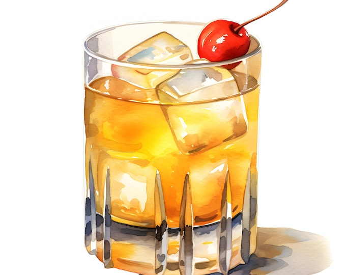 Whiskey Sour Clipart, Alcohol Cocktail Images, 10 Watercolor Clip Art, Printable JPGs, Instant Download, Commercial Use, Paper craft
