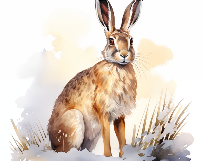 Hare Clipart, Winter Rabbit Images, 10 Watercolor Clip Art, Printable JPGs, Instant Download, Commercial Use, Paper craft
