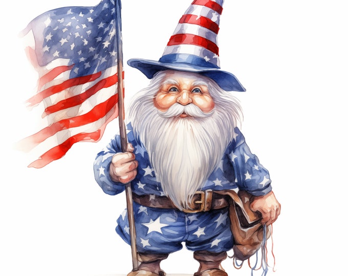 Patriotic Gnome Clipart, USA American Gnome Images, 10 Watercolor Clip Art, Printable JPGs, Instant Download, Commercial Use, Paper craft