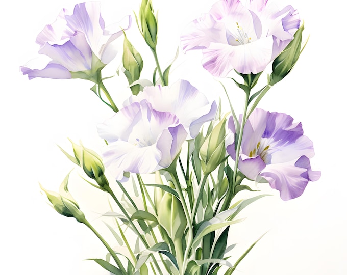 Lisianthus Clipart, Lisianthus Flowers Images, 10 Watercolor Clip Art, Printable JPGs, Instant Download, Commercial Use, Paper craft