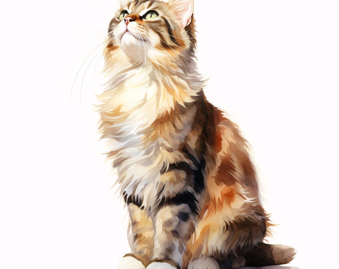 Cat Portrait Clipart, Whimsical Pet Images, 10 Watercolor Clip Art, Printable JPGs, Instant Download, Feline Paper Craft