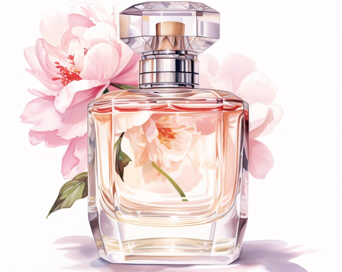 Perfume Bottle Clipart, Floral Fragrance Images, 10 Watercolor Clip Art, Printable JPGs, Instant Download, Commercial Use, Paper craft