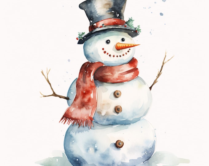 Snowman Clipart, Christmas Winter Images, 10 Watercolor Clip Art, Printable JPGs, Instant Download, Holiday Paper Craft