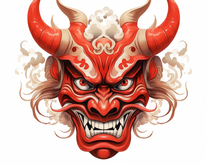 Japanese Mask Clipart, Demon Mask Images, 10 Watercolor Clip Art, Printable JPG, Instant Download, Commercial Use, Paper craft