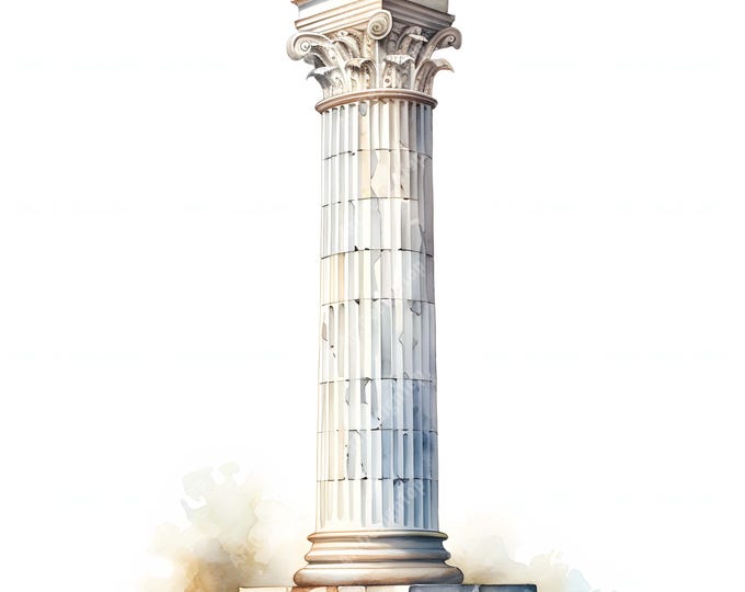 Greek Column Clipart, Antique Columns Images, 10 Watercolor Clip Art, Printable JPGs, Instant Download, Commercial Use, Paper craft