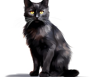 Black Cat Clipart, Bombay Kitten Images, 10 Watercolor Clip Art, Printable JPGs, Instant Download, Commercial Use, Paper craft