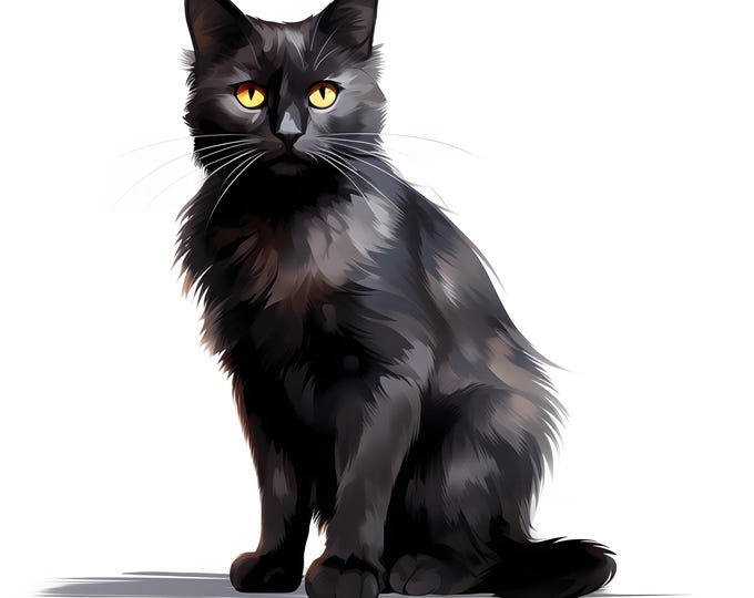 Black Cat Clipart, Bombay Kitten Images, 10 Watercolor Clip Art, Printable JPGs, Instant Download, Commercial Use, Paper craft