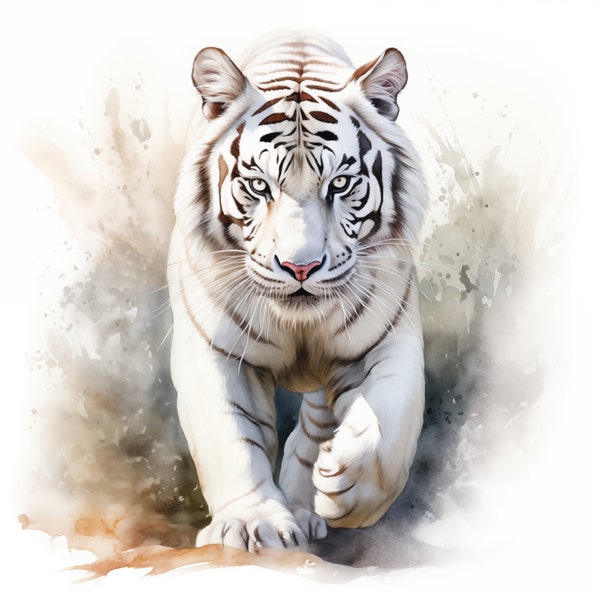 10 cliparts tigre blanc, tigre blanc mignon JPG, clipart aquarelle, image imprimable, téléchargement immédiat, art mural, usage Commercial