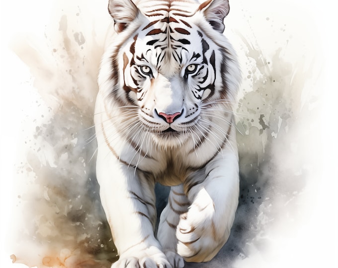 White Tiger Clipart, Cute White Tiger Images, 10 Watercolor Clip Art, Printable JPGs, Instant Download, Commercial Use, Paper craft