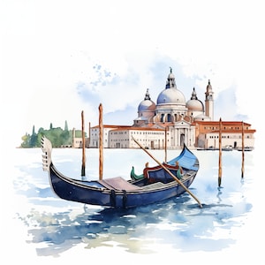Gondola Clipart, Venice Gondola Images, 10 Watercolor Clip Art, Printable JPGs, Instant Download, Commercial Use, Paper craft