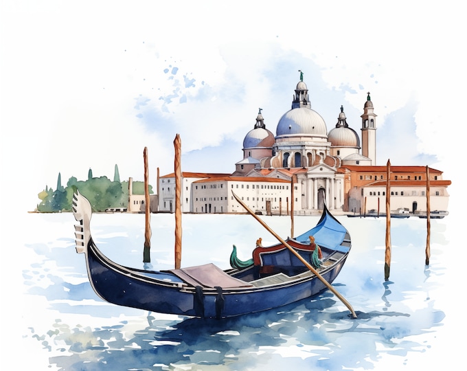 Gondola Clipart, Venice Gondola Images, 10 Watercolor Clip Art, Printable JPGs, Instant Download, Commercial Use, Paper craft