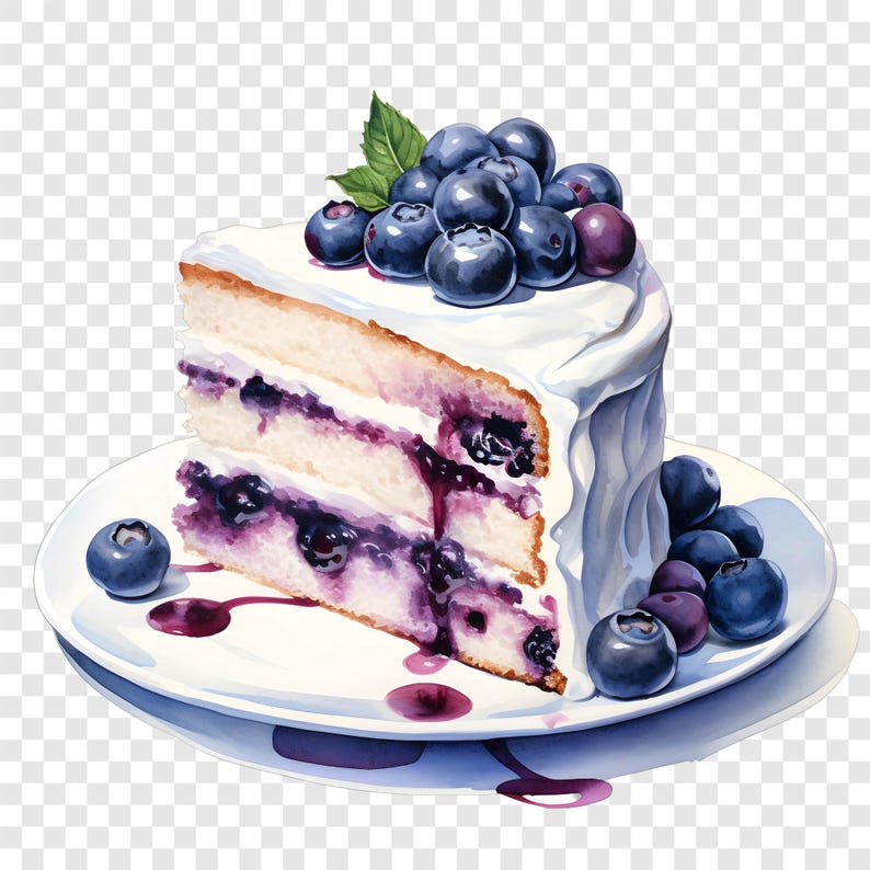 10 PNG Blueberry Cake Clipart, Dessert Slice Images, Watercolor Clip ...