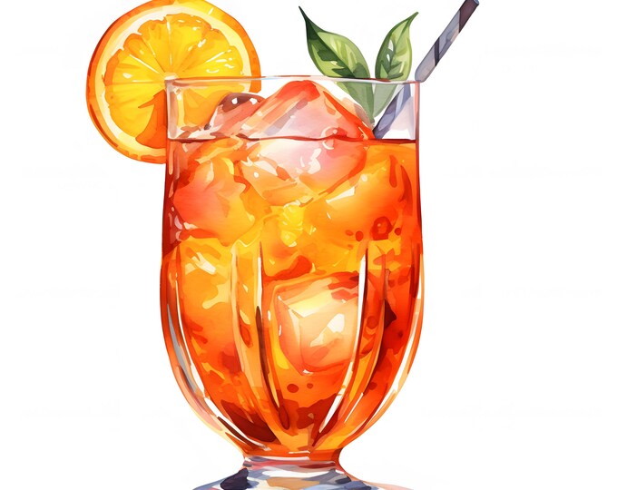 Aperol Spritz Clipart, Alcoholic Drinks Images, 10 Watercolor Clip Art, Printable JPGs, Instant Download, Commercial Use, Paper craft