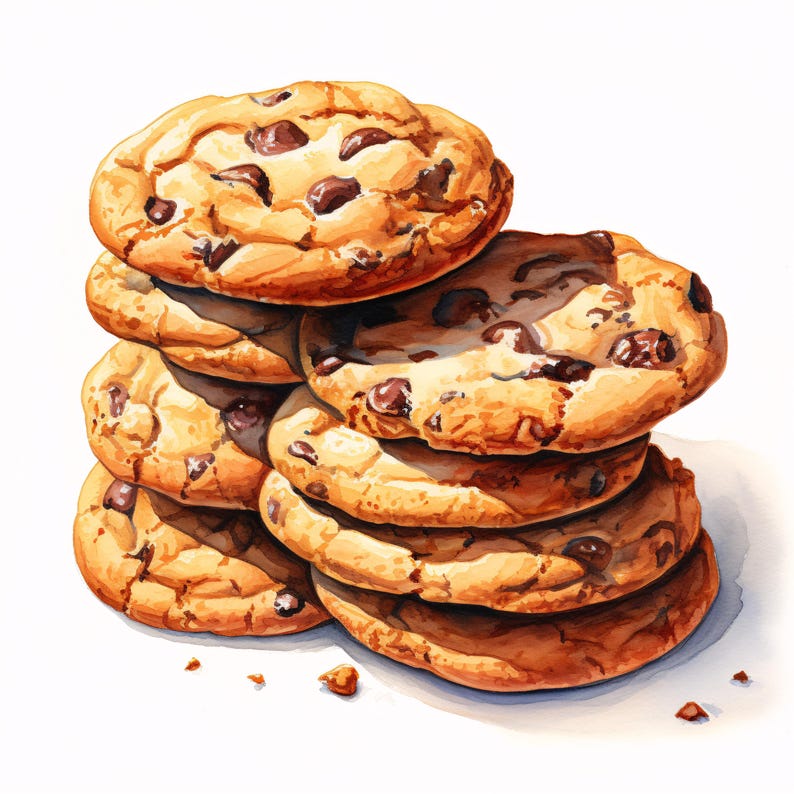Watercolor Chocolate Chip Cookie Clipart: 10 Printable Jpgs (commercial ...