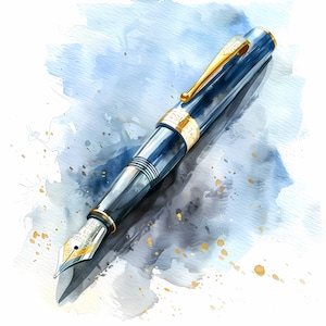 Clipart de caneta vintage, imagens de canetas-tinteiro vintage, 10 clipart em aquarela, JPGs para impressão, download instantâneo, uso comercial, artesanato em papel