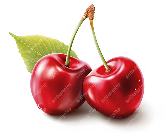 Fresh Cherry Clipart, Cherry Berries Images, 10 Watercolor Clip Art, Printable JPGs, Instant Download, Commercial Use, Paper craft