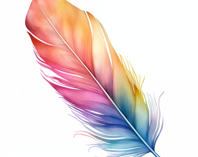 Feather Clipart, Boho Feathers Images, 10 Watercolor Clip Art, Printable JPGs, Instant Download, Commercial Use, Paper craft