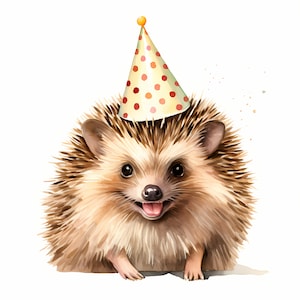 Clipart hérisson, hérisson avec chapeau de fête, 10 images clipart aquarelle, fichiers JPG imprimables, téléchargement immédiat, usage commercial, créations en papier