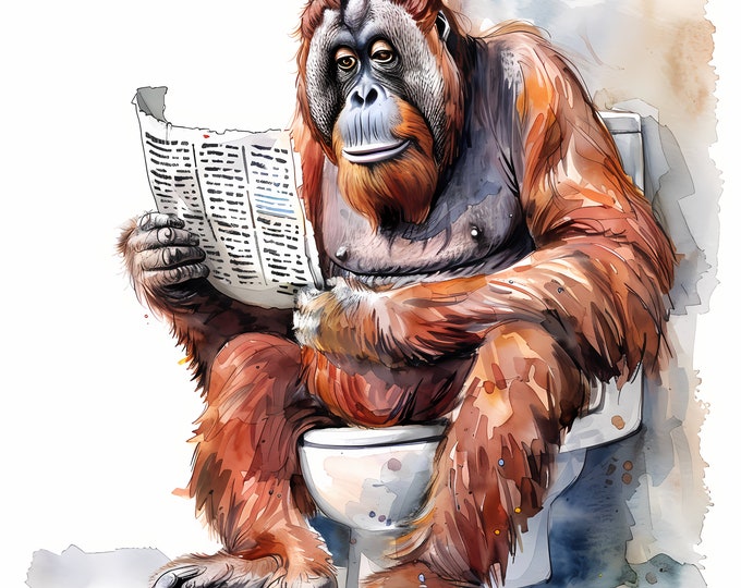 Orangutan Clipart, Orangutan on the Toilet Images, 10 Watercolor Clip Art, Printable JPGs, Instant Download, Commercial Use, Paper craft