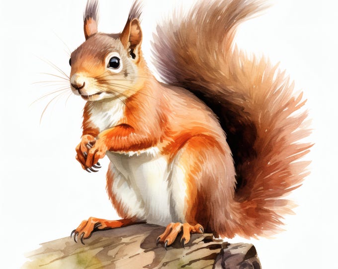 Squirrel Clipart, Cute Forest Animal Images, 10 Watercolor Clip Art, Printable JPGs, Instant Download, Commercial Use, Paper craft