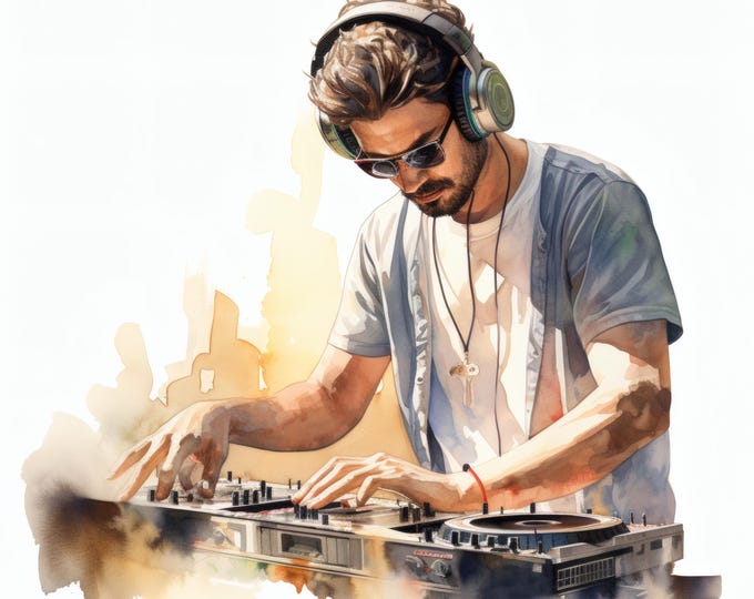 DJ Music Clipart, Disc Jockey Illustration Images, 10 Watercolor Clip Art, Printable JPGs, Instant Download, Commercial Use, Paper craft