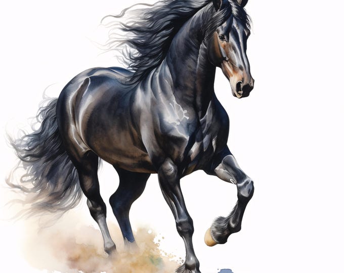 Black Horse Clipart, Equine Animal Images, 10 Watercolor Clip Art, Printable JPGs, Instant Download, Commercial Use, Paper Craft