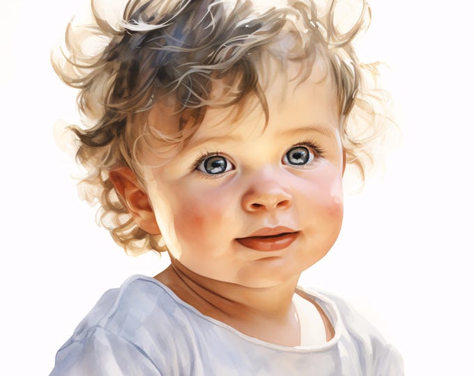 Baby Portrait Clipart, Child Images, 10 Watercolor Clip Art, Printable JPGs, Instant Download, Commercial Use, Paper Craft