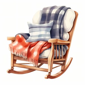 Watercolor Rocking Chair Clipart: Cozy Home Decor (jpgs) - Etsy