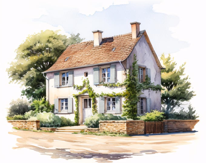 French Farmhouse Clipart, Rustic Country House Images, 10 Watercolor Clip Art, Printable JPGs, Instant Download, Commercial Use, Paper craft