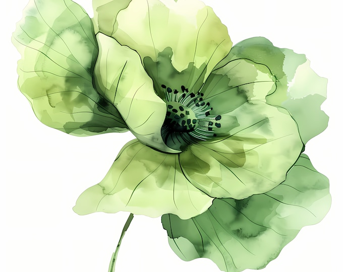 Green Flower Clipart, Abstract Flowers Images, 10 Watercolor Clip Art, Printable JPGs, Instant Download, Commercial Use, Paper craft