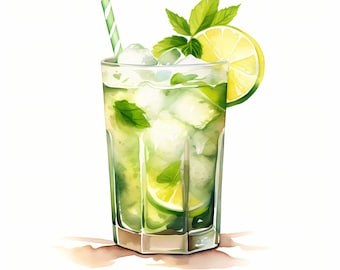 Mojito Clipart, Mojito Cocktails Images, 10 Watercolor Clip Art, Printable JPGs, Instant Download, Commercial Use, Paper craft