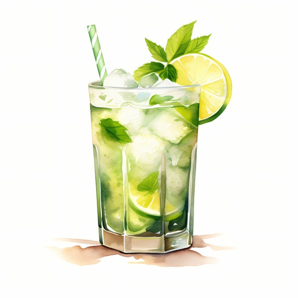 Mojito, Mojito Cocktail, Alcohol Drinks - Watercolor Clipart Set with 10 JPG Images - Instant Download, Commercial Use, Digital Prints