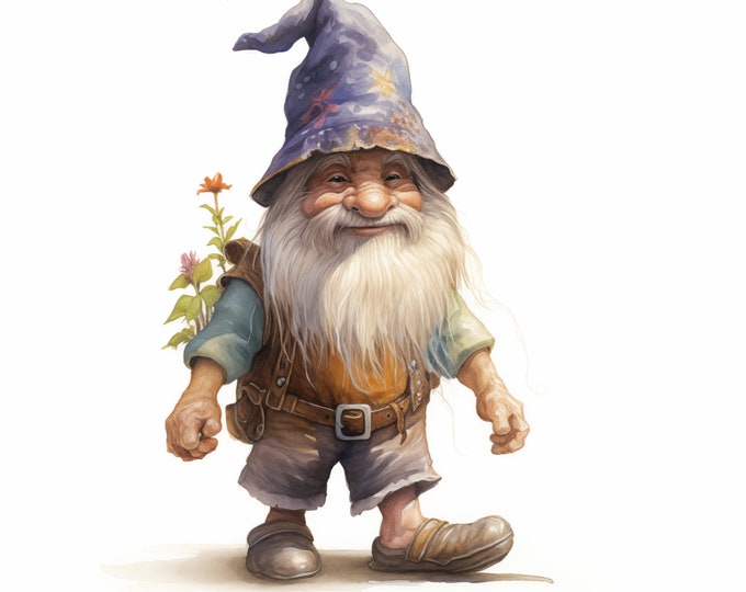 Gnome Clipart, Funny Gnome Images, 10 Watercolor Clip Art, Printable JPGs, Instant Download, Commercial Use, Paper craft