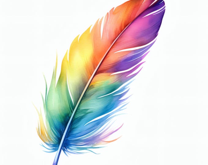 Rainbow Feather Clipart, Colorful Feather Images, 10 Watercolor Clip Art, Printable JPGs, Instant Download, Commercial Use, Paper craft