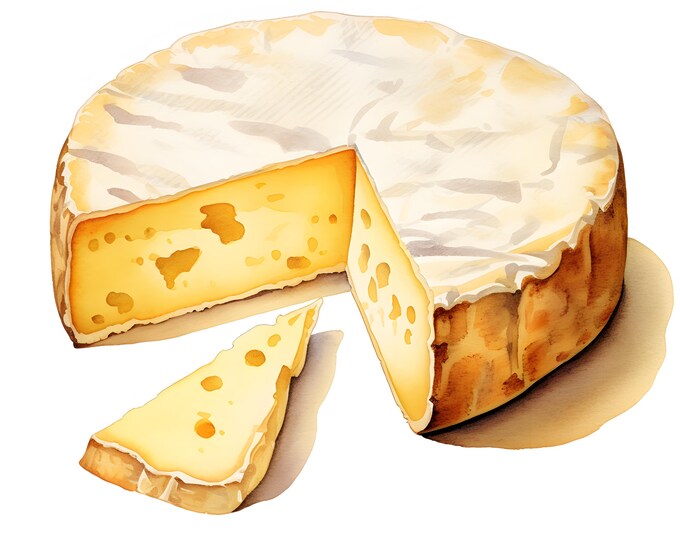 Round Cheese Clipart, Cheese With Piece Images, 10 Watercolor Clip Art, Printable JPGs, Instant Download, Commercial Use, Paper craft